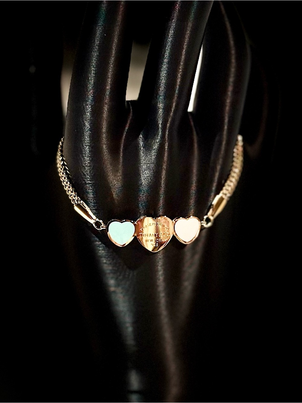 Gold Heart Triple Charm Bracelet with Pastel Accents